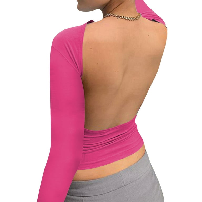 Women Backless Top Y2k Open Back Crop Top T Shirts Sexy Going Out Tops 2023  Summer Fashion