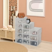 Shoe Storage Boxes 12 Pack Clear Plastic Stackable, White