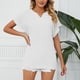 thumbnail image 4 of Fiudx Liquidación de Ofertas Flash Blusa Holgada de Color Liso con Cuello Redondo Retro de Manga Corta a La Moda para Mujer, 4 of 7