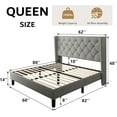 thumbnail image 3 of iPormis Queen Size Bed Frame with Diamond Button Tufted Wingback Headboard, Upholstered Platform Bed Frame with Strong Wood Slat Support, Light Gray, 3 of 9