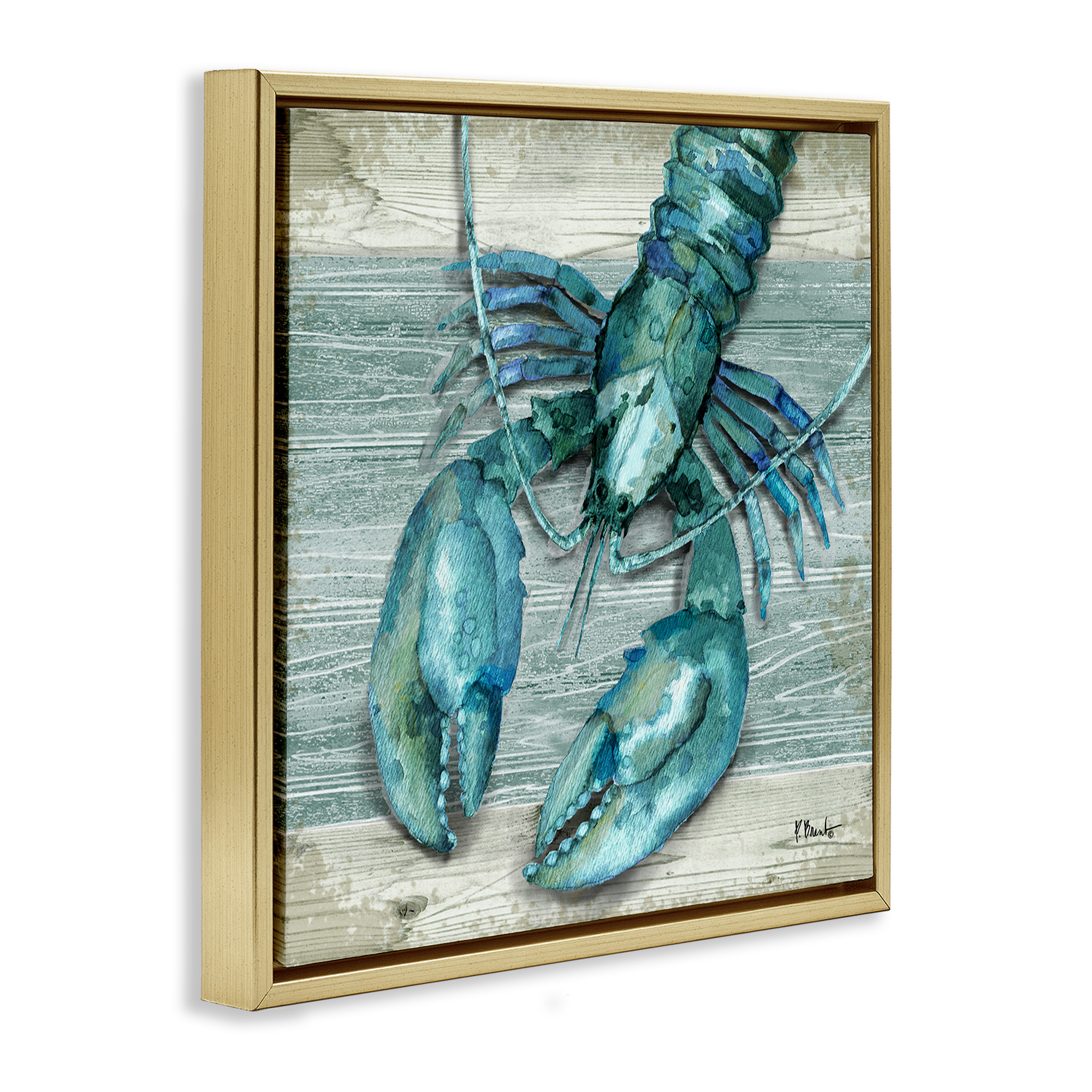 Stupell Industries Northpoint Lobster Rustic Sealife Animals & Insects Painting Gold Floater Framed Canvas Art Print Wall Art, 18 x 18
