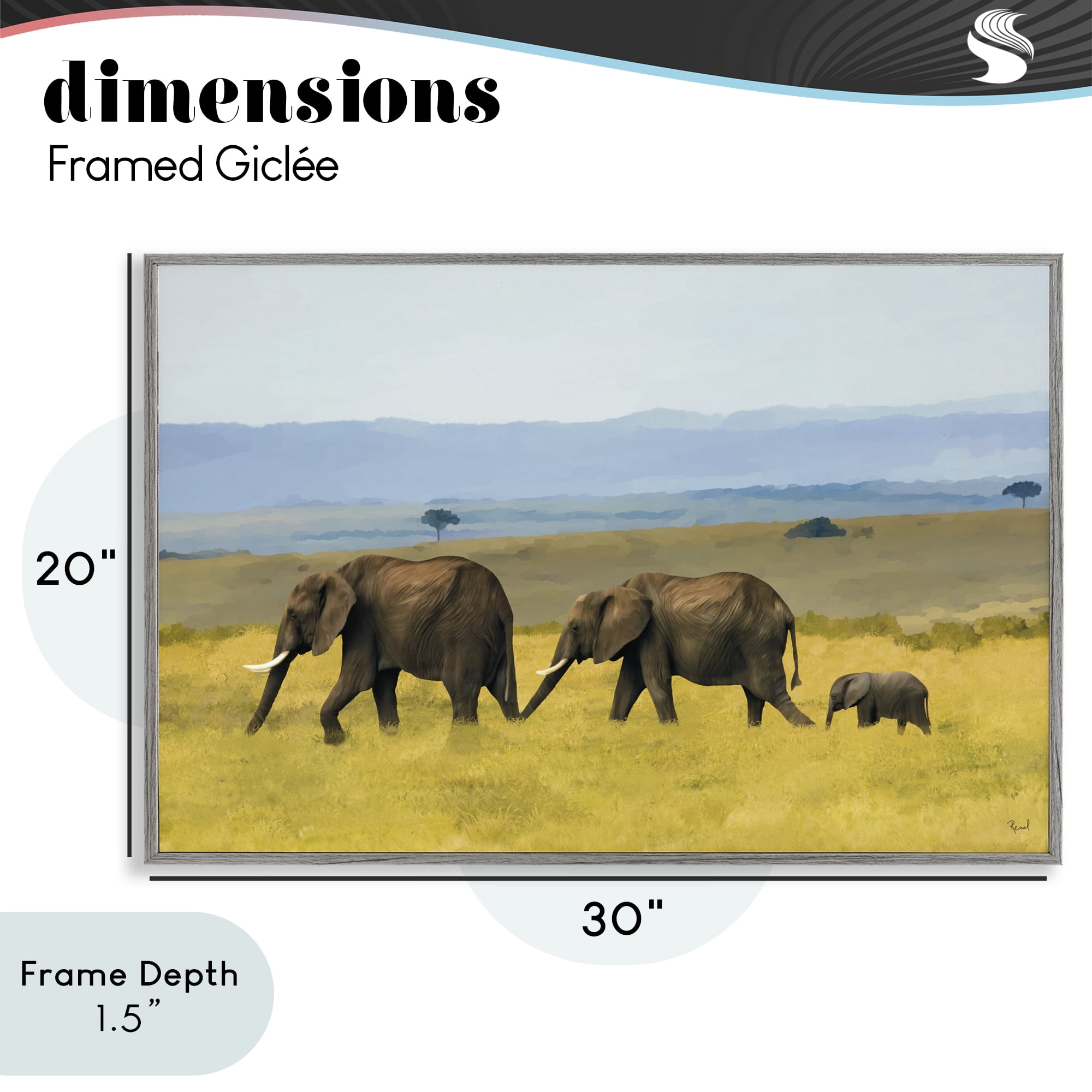 Stupell Industries Elephants In The Grassland Gray Framed Giclee Art, design by Renel Peters