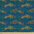 thumbnail image 2 of Ambesonne Marine Fabric by the Yard Upholstery, Folk Fish with Wave Patterns, 3 Yards, Night Blue and Multicolor, 2 of 5