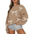 thumbnail image 3 of Women Tops Women's Long Sleeve Sweatshirt Casual Crewneck Loose Fit Pullover Fleece Tops, Bow Print Fall Winter Fashion with Soft Fabric for Comfortable Wear,Light Brown,M, 3 of 6