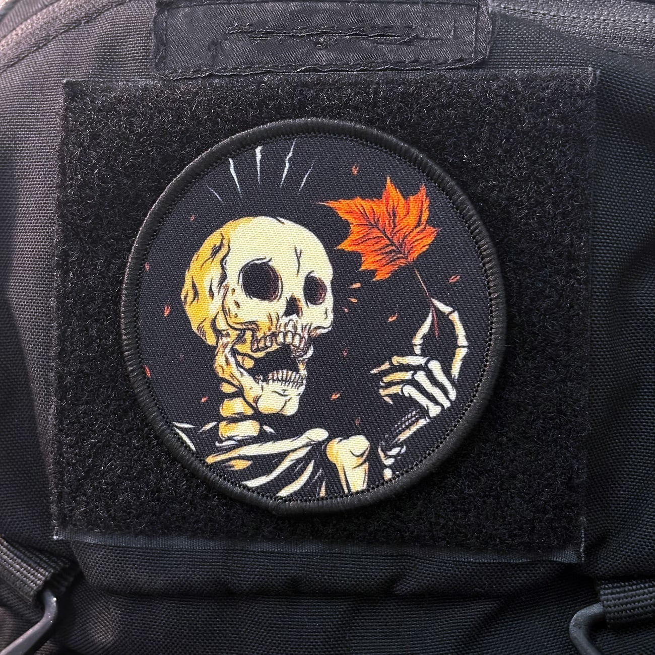 Skeleton Patch with Maple Leaf Design - Hook and Loop Fastener for Backpacks, Jackets, Hats & DIY Projects