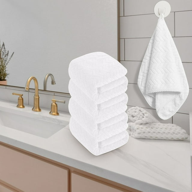 Fridja 4Pcs Velvet Hand Towels, Solid Color Quick Drying, Microfiber Super Soft Highly Absorbent Towels, Multipurpose Use for Hotel, Bathroom, Shower, Spa, Hand Towel 13.77" x27.55" (White)