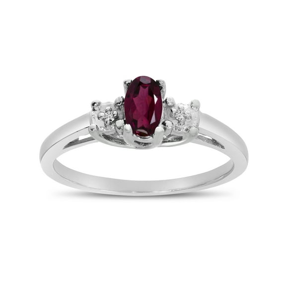 10k White Gold Oval Rhodolite Garnet And Diamond Ring