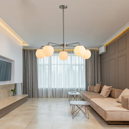 

LANTRO JS Modern American living room simple golden chandelier glass lampshade 5 bulbs