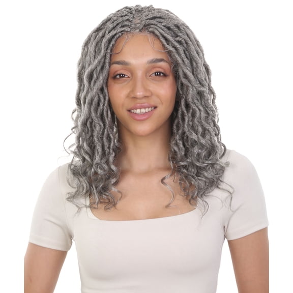 Fiykzur Andrea Curly 19 Inch Long 4X4 Hand Tied Lace Braid Braided Wig, Beauty Heat Resistant Fiber, Color - Grey