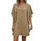 thumbnail image 1 of Mujeres manga corta vestidos de verano cuello en V sólido Batwing manga suelta cambio longitud de rodilla casual cómodo vestido corto de manga larga para mujeres, 1 of 6