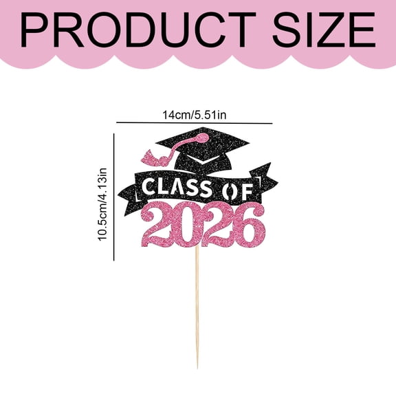 2026 Graduation Cupcake Toppers, Ngxiha 2Pc Glitter Class of 2026 Graduation Cake Topper, Grad Cap & Banner Cake Pick for Graduation Decor & Dessert Table