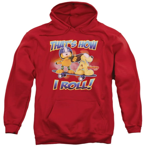 Garfield How I Roll Adult Pullover Hoodie Sweatshirt Red