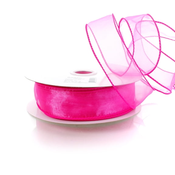 1.5" Wired Sheer Organza Ribbon 170 Neon Pink 10 Yards
