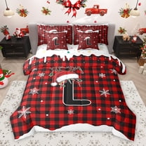 Homewish Black Red Buffalo Twin Bedding Sets 7-Piece for Teen, Cute Initial L Letter Bedding Comforter Set, Merry Christmas Reversible Sheet Sets, Luxury Bedroom Decor