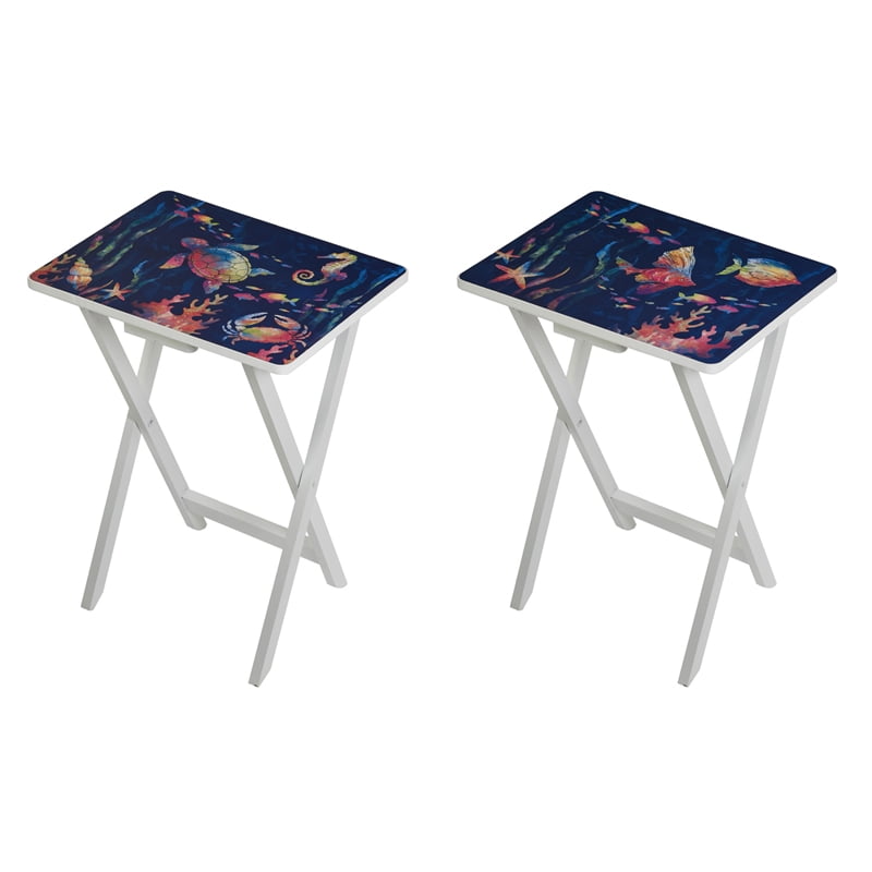 Coastal Foldable Side Table/ TV Tray, Set of 2