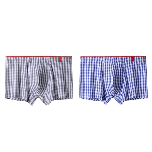 LYEAA Mens Underwear Boxers Cotton 2-Pack Soft Breathable Trunks Plaid Plus Loose Comfortable Athletic Underpants Elastic Waistband Fashion Support Pouch Briefs No fly Multicolor L