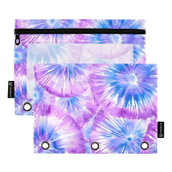 ALAZA 2 Pack Pencil Pouch Tie-dye Purple-p2 Pencil Case for 3 Ring Binder Clear Window Pencil Bag Organizers