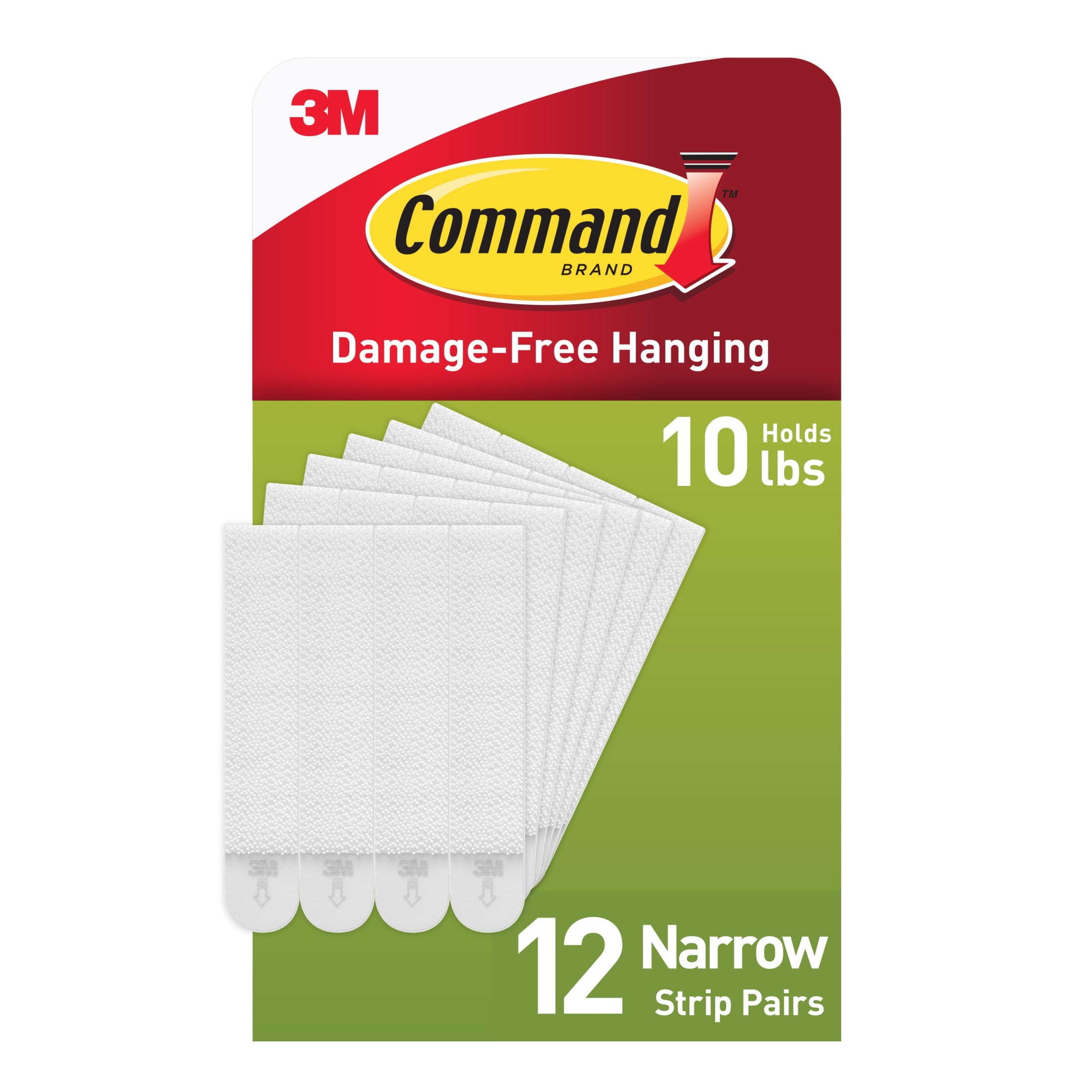 (3 pack) Command Narrow Picture Hangers, Holds 10 lb, White, 12 Pairs Adhesive Strips