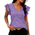 thumbnail image 1 of Craaazy Women's Plus Size Friendly Striped V-Neck Ruffle Short Sleeve Top for Daily Wear, 1 of 6