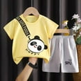 thumbnail image 2 of Xudanell Toddler Baby Boy Summer Clothes 2T 3T 4T 5T Boys Outfit Letter Truck Short Sleeve T-Shirt Tops + Shorts Set (Light Yellow, 18-24 Months), 2 of 3
