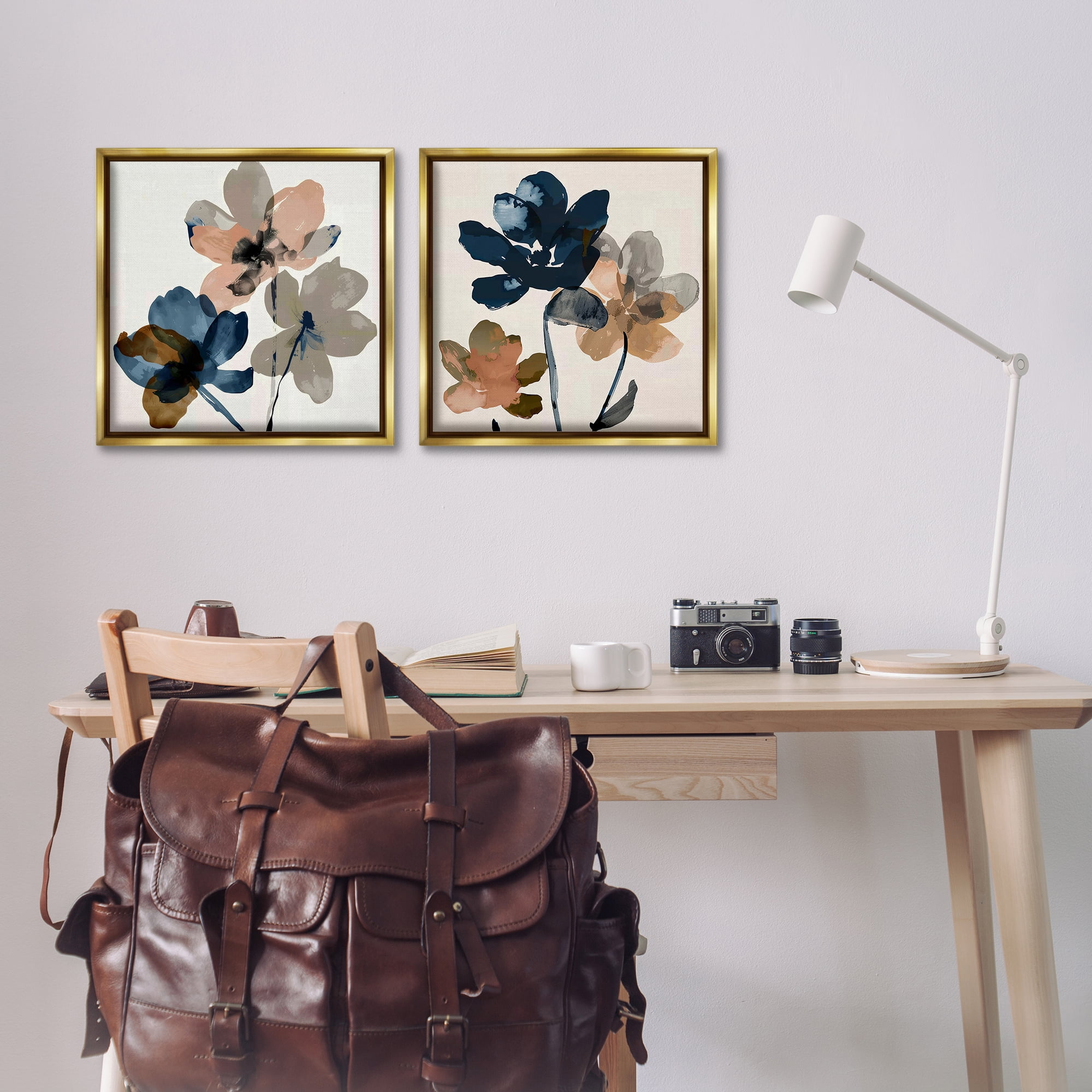 Stupell Industries Earthen Blossom Petals Plants & Flowers Painting Gold Floater Framed Canvas Art Print Wall Art, 18 x 18, Set of 2