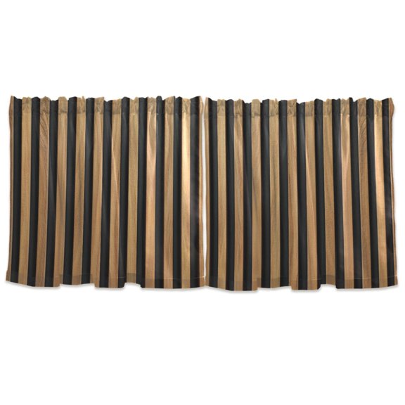 Brown Stripes Tier Curtains for Kitchen 57x24 Inch Semi Sheer Light Filtering Half Window Curtains 2 Panels