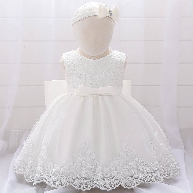 EGNMCR Robe Fille Tout-Petit Filet Broderie Strass Nœud Robe de Fête d'Anniversaire Longue Robe Bandeau Ensemble Robe Fille