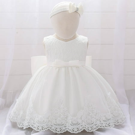 

cllios Toddler Girls Net Yarn Embroidery Rhinestone Bowknot Birthday Party Gown Long Dresses Headband Suit
