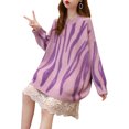 thumbnail image 1 of VISgogo Suéter de otoño para mujer, a rayas, cuello redondo, manga larga, tejido, largo, suelto, suéter, tops para niñas, 6 colores VISgogo  moda, 1 of 5