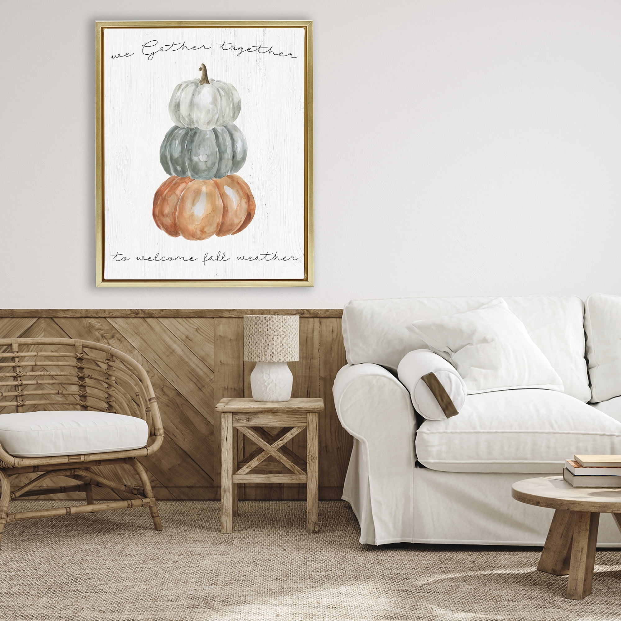 Stupell Industries Gather Together Fall Weather Gold Framed Floater Canvas Wall Art, design by Livi Finn