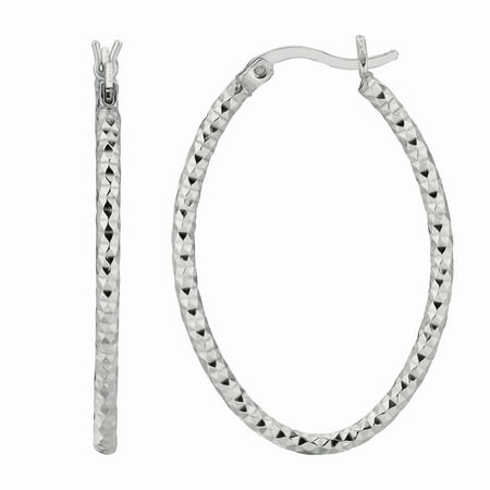 - Sterling Silver 35 mm X 24 mm Oval Faceted Hoop Earrings