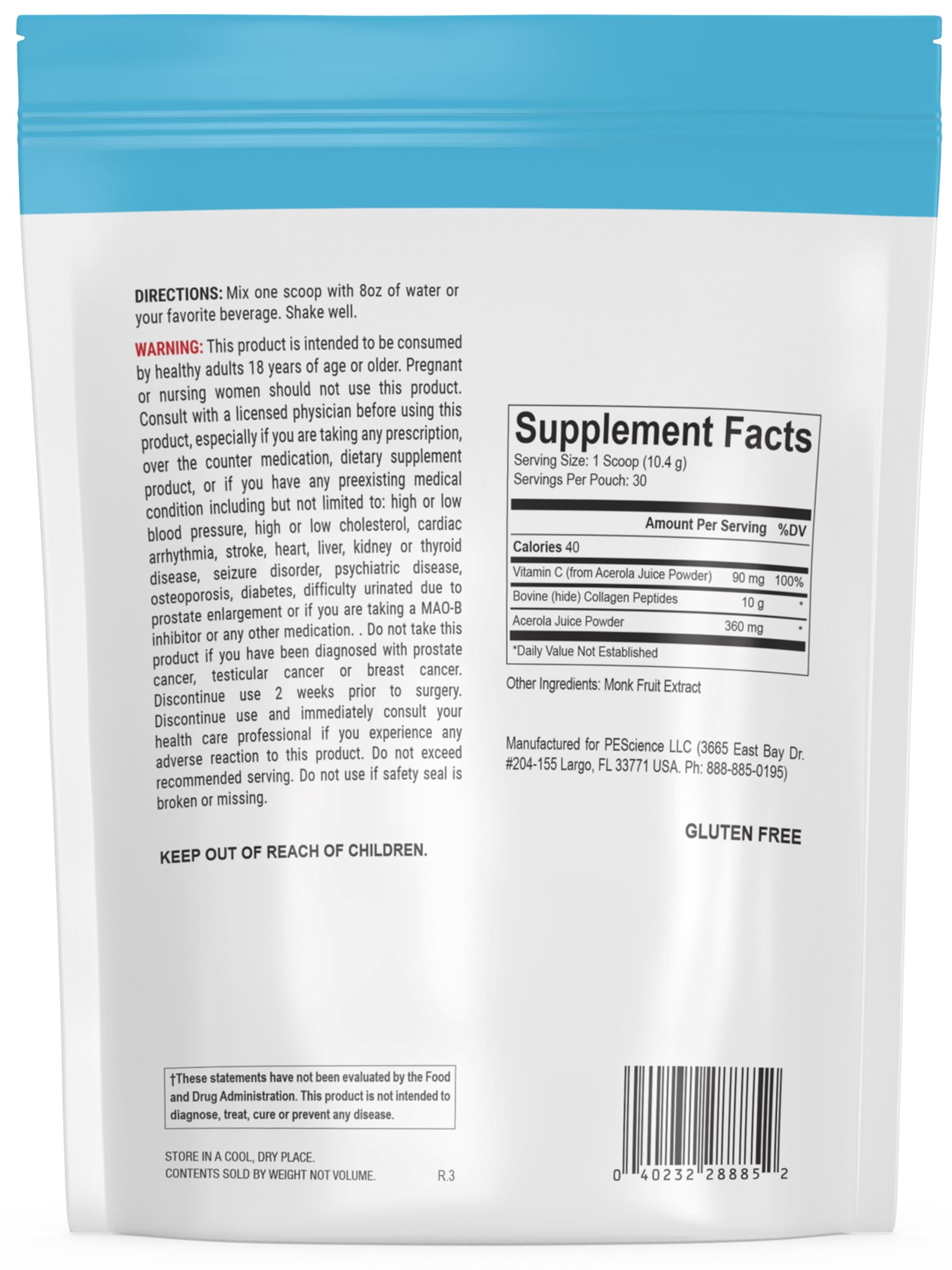 Collagen Peptides Powder – Hydrolyzed Bovine Collagen Type I & III with Vitamin C, 10 g per Serving