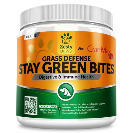 Zesty Paws Grass Burn Spot Chewables for Dogs - Neutralizer for Lawn Spots - With Cran-Max Cranberry for Urinary Tract, Kidney, Bladder Support - 90