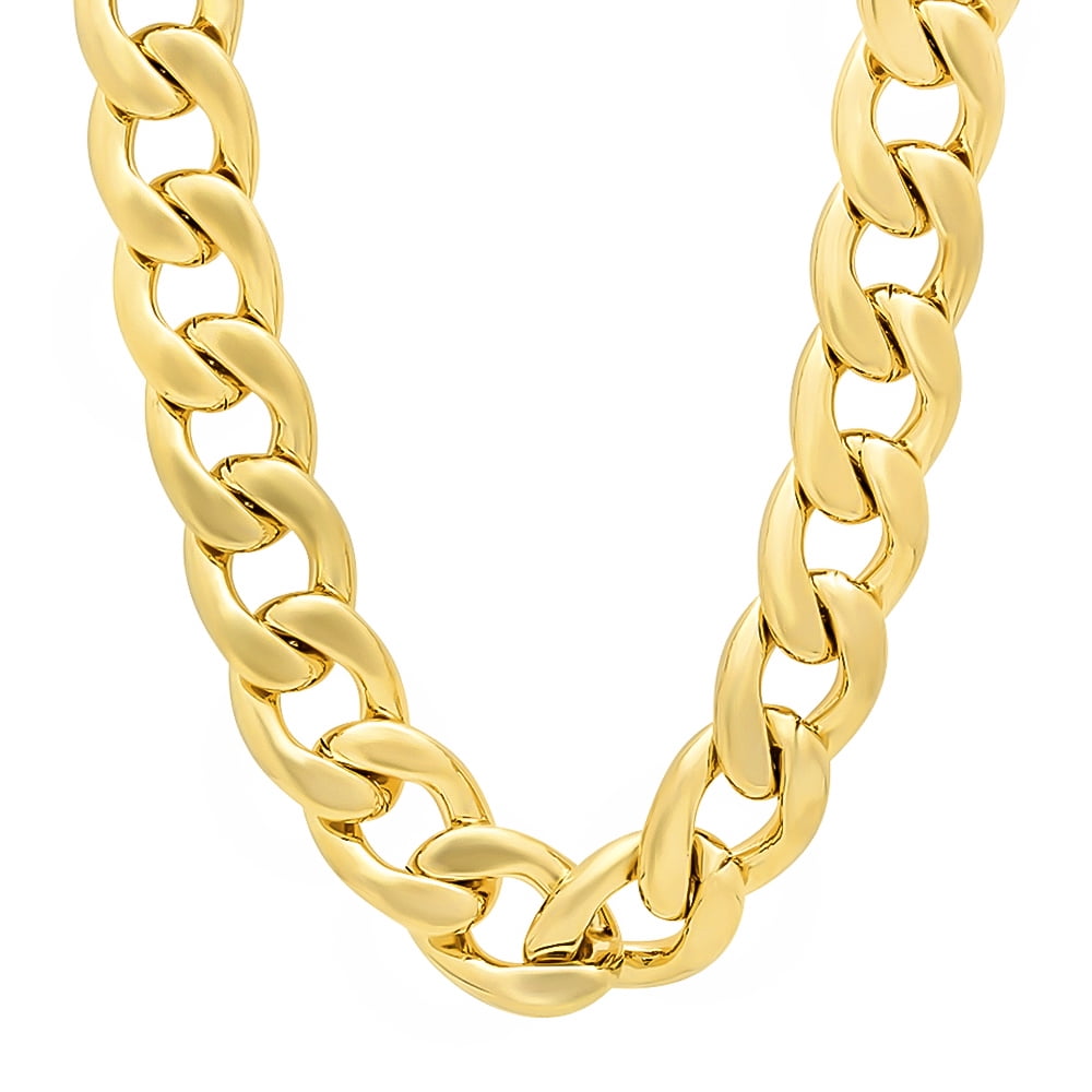Bling Bling NY 2 Chains Solid 14k Yellow Gold Finish Stainless Steel 18.5mm Thick Miami Cuban Link Chain 30 Long 