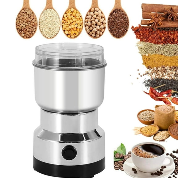 Electric Coffee Bean Grinder Spice Grinder,150-400W Silver Powerful Home Spice Grinder Smash Machine Grinder with 4 Blades,Dry Grain Mill for Nuts Seasoning Coffee Beans Spices