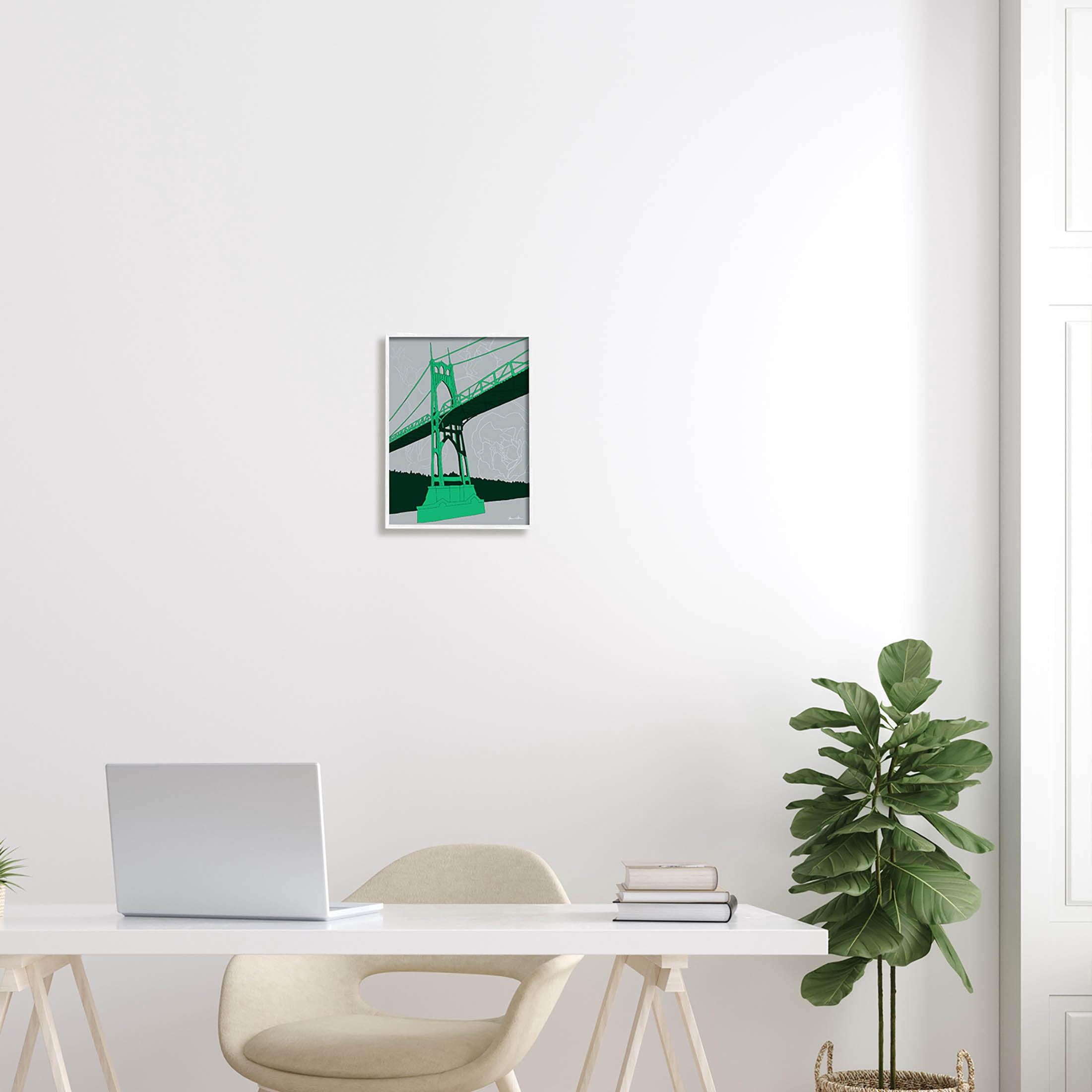 Stupell Industries Modern Floral Bridge Architecture Graphic Art White Framed Art Print Wall Art, Design by Shane Donahue