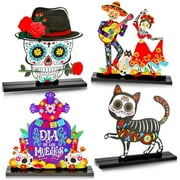 4-Pc Day of the Dead Table Decor: Wooden skeleton (sugar skull) — altar centerpiece; Dia De Los Muertos supply. $Electronics Accessories