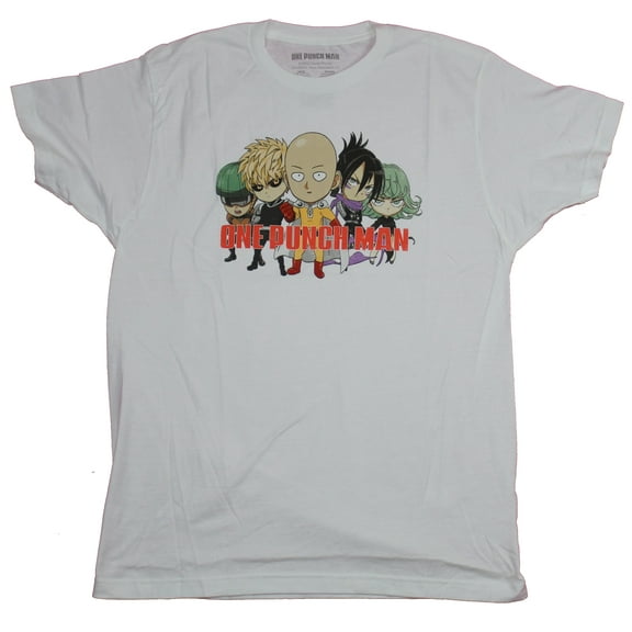 One Punch Man Mens T-Shirt - Saitama & More Characters Chibi Style (2X-Large)