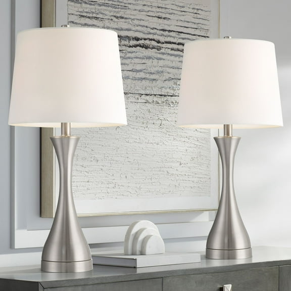 360 Lighting Koncave 24 1/2" High Modern Table Lamps Set of 2 Silver Brushed Nickel Finish Metal White Shade Living Room Bedroom