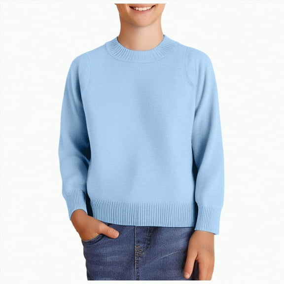 CAICJ98 Boys Sweaters Kids Crewneck Long Sleeve Knit Pullover Solid Color Sweater Toddler Boy Fall Winter Clothes Blue,6 Years