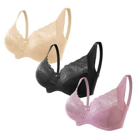 

Xmarks Women Lace Bra Full Coverage Cup Unlined No Padding Underwire Plus Size Uplift Wide Strap Comfort Bra Pack of 3 44/100G