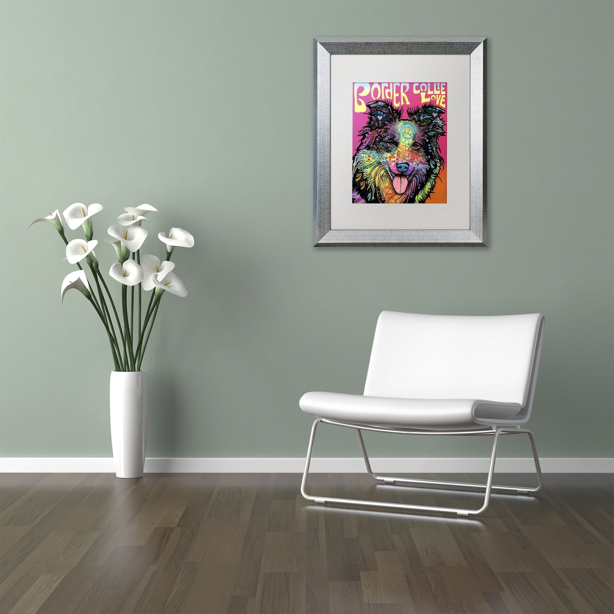 Trademark Fine Art 'Border Collie Luv' Canvas Art by Dean Russo, White Matte, Silver Frame