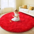 thumbnail image 2 of KIXINWA Red Round Rug for Girls Bedroom, Fluffy Circle Rug for Kids Room, 5x5 Feet Plush Area Rug for Bedroom, Soft Fuzzy Circular Rug, Non Slip Shaggy Living Room Rug, 2 of 6