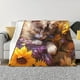 thumbnail image 1 of Balery Cute Cat Sunflower Manta de Franela con Dibujo, Lujo Ultra Suave y Cálido, Antipelusa y Resistente a las Arrugas para Cama, Sofá, Camping -80"x60", 1 of 6
