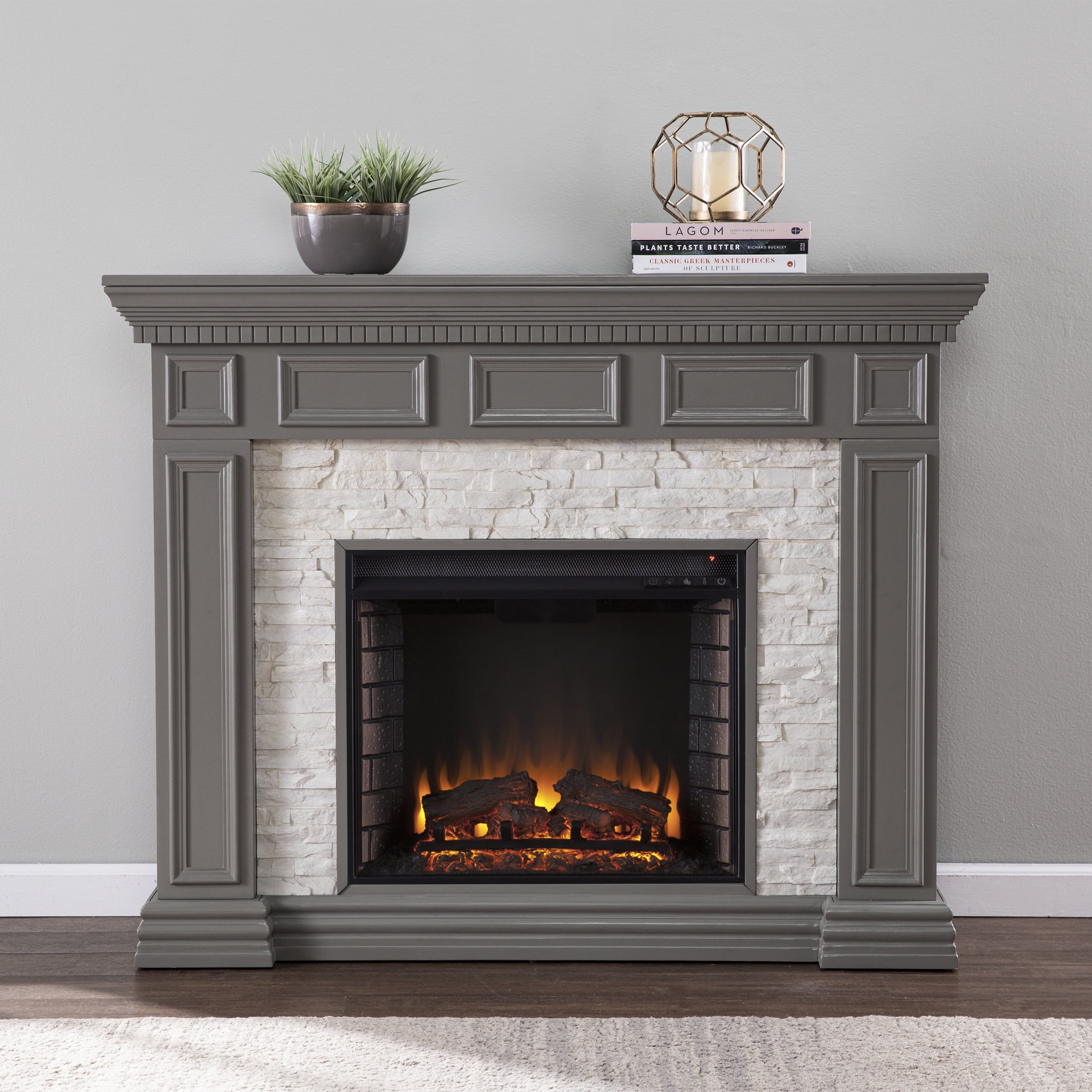 Sei Dazairee Traditional style Faux Stone Electric Fireplace in Gray W