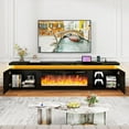 thumbnail image 4 of Blotout 83" Fireplace TV Stand for 90" 95" TVs with LED Light & Power Outlet, Large TV Stand Entertainment Center with 40" Electric Fireplace & 2 Door Cabinets, 4 of 10