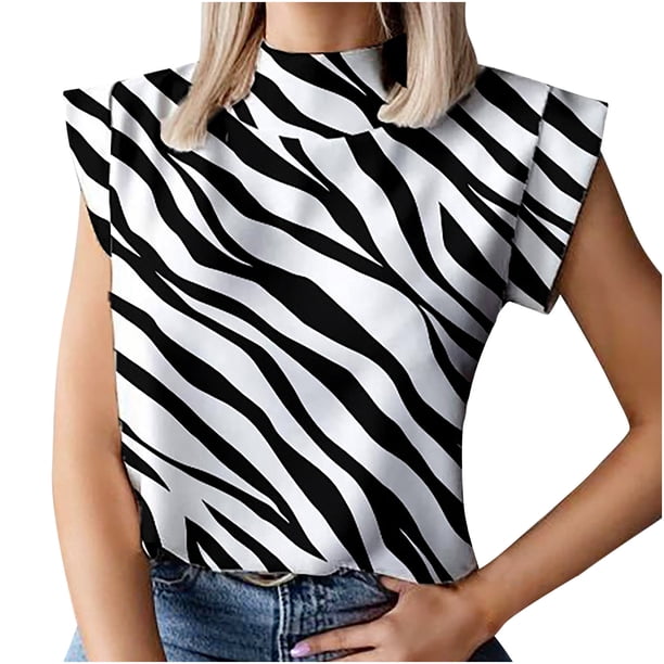 Camisa de verano de moda sexy casual para mujer Impreso con cuello redondo Camisa de manga corta Top Pompotops hfajkhk133749