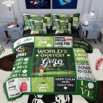 Homewish Golg Ball Lovers 7 Pieces Bedding Comforter Set,Sport Theme Full Bedding Set,Green Patchwork Plaid Fitted Sheet Flat Sheet For Teens,Breathable Home Decor Reversible