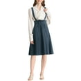 thumbnail image 1 of Unique Bargains Jupe Midi Plissée à Bretelles Rétro à Taille Élastique pour Femme Bleu Foncé L, 1 of 7