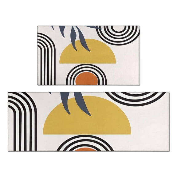 Orange Boho Geometric and Plant Pattern Kitchen Rugs Sets Of 2,Anti Fatigue Kitchen Mat Rugs Non Slip Washable,Decorative Kitchen Floor Mats for Kitchen,Sink,Laundry,17"x30" 17"x47"